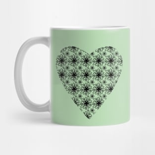 Black Floral Heart Pattern Mug